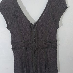 Free People lace lingerie style top. Dark gray,  back button down.   small
